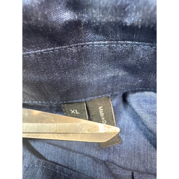 Theory Men's Rammy Linen Cotton Button Up Long Sleeve Shirt Navy Blue Size XL - Picture 4 of 5